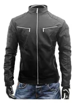 Calidad Chaqueta Hombre Cuero Sintetico Capota Forrada Cremallera Metal Casual Ropa