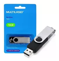 Pendrive Twist Preto 16gb Multilaser 10 Anos De Garantia Nfe