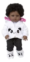 Boneca Tipo Reborn Menina Negra Panda Com Bolsa Acessórios