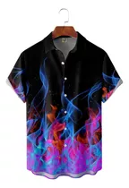 2024 Camisa Hawaiana Unisex Blue Flame, Camisa De Playa De