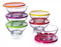 Juego De 6 Refractarios De Vidrio Tipo Bowl C Tapa Plástica Color Transparente