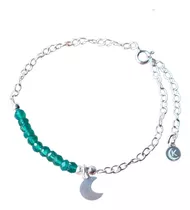 Pulsera De Plata Luna Onix Verde Natural Mujer Novia Madre 