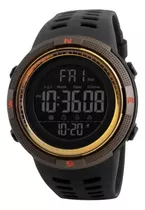 Reloj Deportivo Burk 1251 Luz Digital Alarma Cronometro ! Color De La Malla Negro Color Del Bisel Dorado