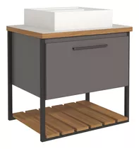 Gabinete Para Banheiro Com Cuba Vitta 60cm Metalon/titanium Móvel Metalon / Titanium Quantidade De Furos Para Torneira Um Furo