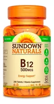 Vitamina B12 Sundown Naturals 500 Mcg 200 Capsulas Veganos