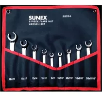 Sunex (sun9809) 9 Pieza Sae Metrica Flare Tuerca Llave Set