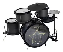 Bateria Infantil Luen Star Kids Preta Completa