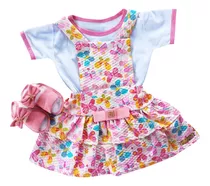 Vestido Bebê Jardineira Infantil Menina Kit 3 Pçs Luxo