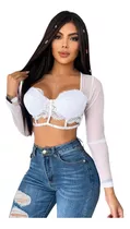 Blusa Corta Blanca Para Dama Croptop De Encaje Sexy 