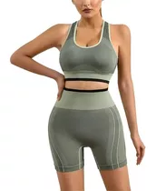 Conjunto Deportivos Short Calza Y Top Seamless Sin Costuras 