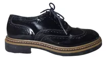 Zapatos Oxford Cuero Charol Negro Mujer Talle 37