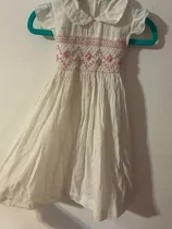 Vestido Blanco Súper Fresco Talle 2 Años Punto Smock Bordado