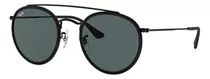 Anteojos De Sol Ray-ban Round Double Bridge Standard Con Marco De Metal Color Polished Black, Lente Blue/gray De Cristal Clásica, Varilla Polished Black De Metal - Rb3647n