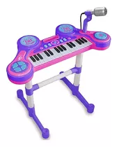Unik Pe1806-f Cor Rosa E Roxo Piano Eletrônico Infantil Com Microfone 