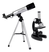Kit Telescópio Astronômico 50mm + Microscópio 300x Até 1200x