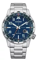 Reloj Citizen Aviator Blue Dial Ecodrive Bm7550-52l Color De La Correa Plateado Color Del Bisel Plateado Color Del Fondo Azul