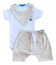 Conjunto Para Bebe Menino Com Babador E Bermuda