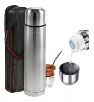 Termo Bala Acero Inox Doble Capa Termica 1 Litro Con Estuche Color Plateado