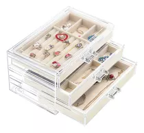 Joyero Organizador De Joyas Caja Aretes Pulceras 3 Niveles Gris Beige