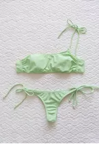 Bikini Verde Lima A Un Hombro, Talle M