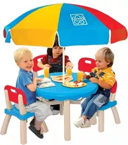 Mesa Picnic Niños Mesita Con 4 Sillas Y Sombrilla Multicolor   Disfruta De Tardes Inolvidables En Compañia De Los Mas Pequeños  