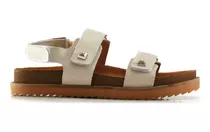 Sandalias Mujer Batistella Bajas Con Velcro De Cuero Manteca