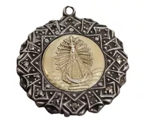 Antiguo Dije Virgen De Plata 900 Y Oro 18k 750  Bellísima 
