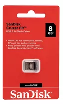 Pendrive Cruzer Fit 8gb 2.0 Preto Sandisk 