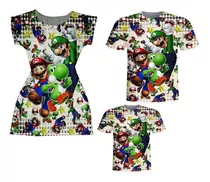 Vestido Mãe E Blusas Pai E Filho - Estampa De Game Sm161