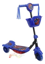 Patinete Infantil 3 Rodas Luz Led Com Cesto Música Regulável Cor Azul Carro