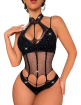 Body Red Encaje Transparencia Importado Con Strass Brillos