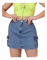 Mini Saia Jeans Cargo Juvenil Menina Moda Blogueirinha Diva