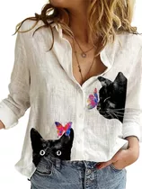 Camisa Dama Rocco Asb-003 Black Cat  Plus Size - S Al 5xl