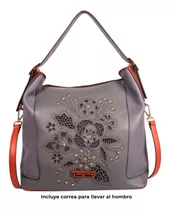 Bolsa Hobo Nicole Lee Con Corte Laser Y Bordado Ss22 Color Gris