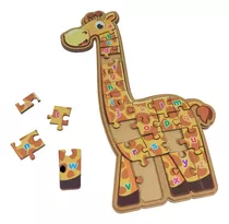 Quebra Cabeça Girafa Alfabética Brinquedo Educativo Madeira