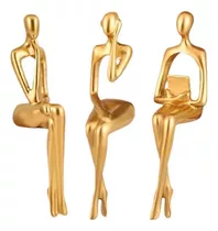 Escultura De Figura Abstracta De 3 Piezas En Oro