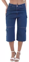 Bermuda Cargo Multiple Bolsillos Larga Capri 3/4 Mujer