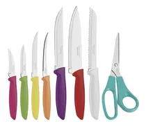 Juego Set 7 Cuchillos +tijera Tramontina Blister Cocina Chef Color Multicolor