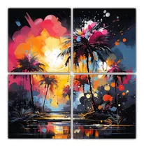 120x120cm Cuadro Decorativo Palm Tree Arte Pop Bastidor Made