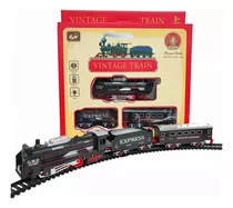 Tren Clásico Vintage Con Luz Y Sonido Vías Circulares 68cm Color Vagon Negro