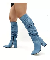 Botas Bucaneras Jeans Taco Bajo Mujer 