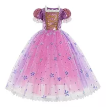 Vestido Fantasia Princesa Rapunzel Enrolados Festa Brilhante