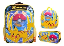 Pack Pokémon Pokebola Mochila Oficio, Lonchera Y Cartuchera 