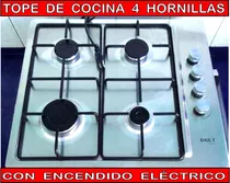 Tope De Cocina A Gas, 4 Hornillas Con Encendido Eléctrico 