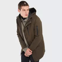 Campera Parka De Gabardina Importada De Hombre Capucha Piel