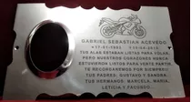 Placa Recordatoria Cementerio 25x15 Acero Dibujo Motocicleta