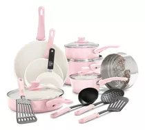 Juego De Cocina Greenlife Rosa Suave Ceramica 16 Piezas