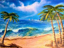 Obra De Arte Playa, Cuadro Original, Pintura Hecha A Mano