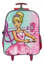 Mochila Escolar De Rodinhas Barbie Luxcel Dois Bolsos Cor Rosa