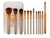 Set 12 Brochas Para Maquillaje Con Cajita Estuche Metálica